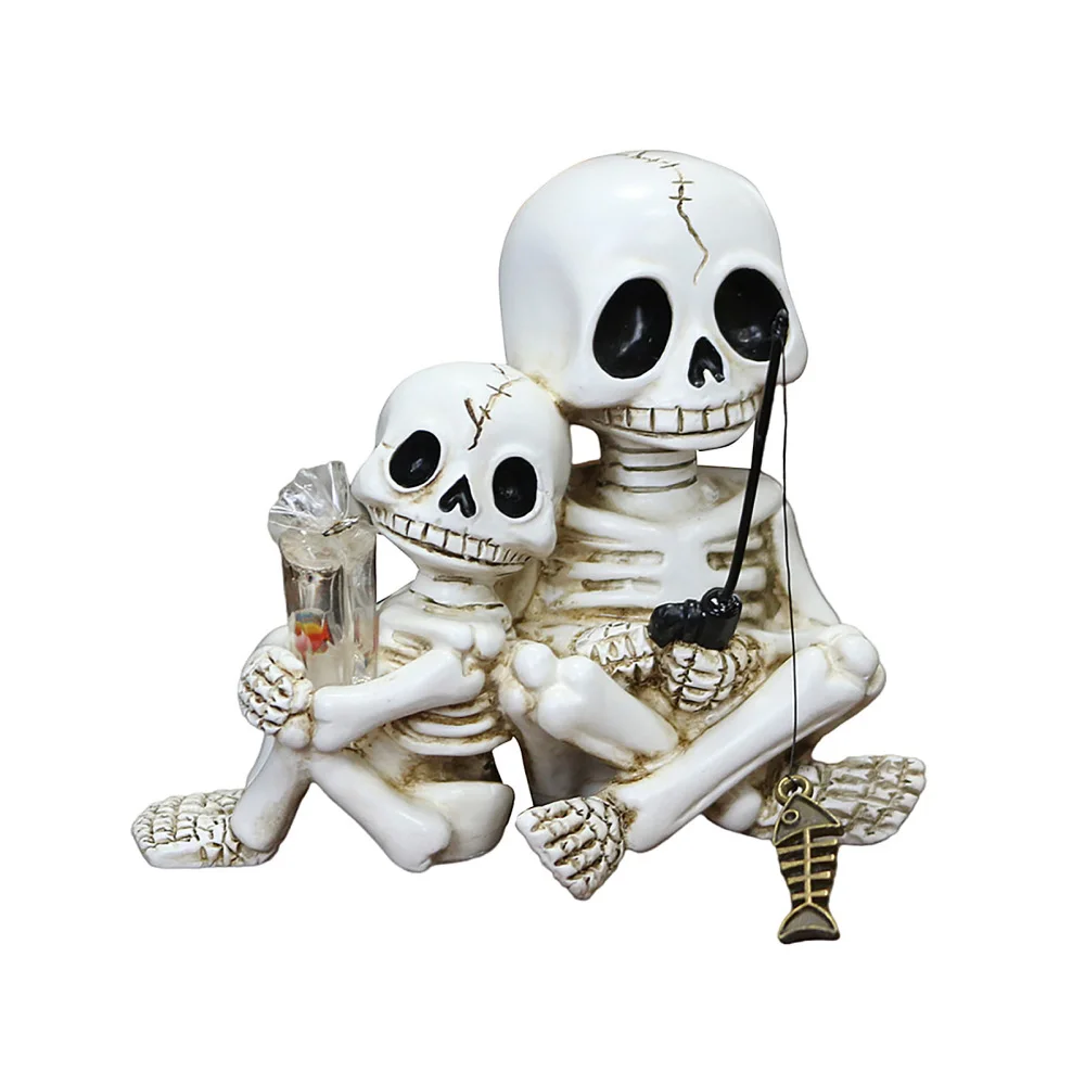 Parent Of Plant - Halloween-Eltern-Kind-Schädel-Statue aus Kunstharz, Topfpflanze, Gartendekoration, kleines
